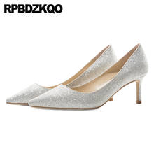 Sapatos chique femininos de salto alto, sapato stiletto fino 2021 bico fino com glitter, tamanho 4 34, branco, médio, noiva 2024 - compre barato