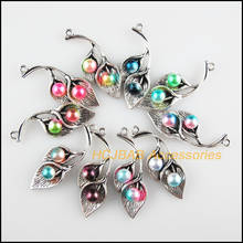 10 New Leaf Charms Mixed Acrylic Flower Pendants Tibetan Silver Tone 13x36mm 2024 - buy cheap