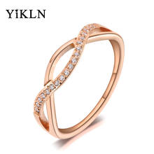 Yikln anel de titânio em aço inoxidável, cruz geométrica, mosaico, cristal cz, ouro rosa, anéis de casamento, joias para mulheres, yr19084 2024 - compre barato