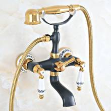 Black Gold Color Brass Bathroom Clawfoot Bath Tub Faucet Mixer Tap Ceramic Handle Hand Shower Head zna417 2024 - buy cheap