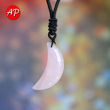 1pc Natural Crystal Pink Gem Stone Pendant Rose Quartz Moon Shape Necklace Energy Accessories Aura Mineral 2024 - buy cheap