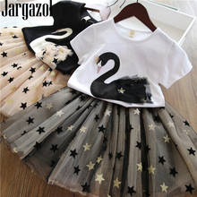 Cute Little Girls Clothing Set Swan Applique Embroidery Shirt&mesh Star Sequin Skirt Summer Fashion Kids Clothes Korean Outfits 2024 - купить недорого