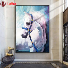 Pintura de diamantes redondos 2021, arte abstracto de animales, Caballo Blanco, diamantes de imitación cuadrados completos de imagen, mosaico de diamantes de regalo 2024 - compra barato