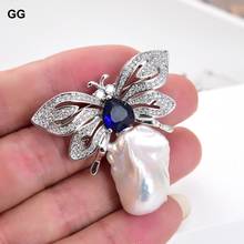 Joyería GuaiGuai mariposa blanca Keshi azul perla broche de cristal CZ empedrado insecto 2024 - compra barato