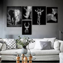 Pintura em tela de animal girafa preto e branco, poster para decoração de sala de estar, elefante, cavalo, tigre, leão, leão, leopardo 2024 - compre barato
