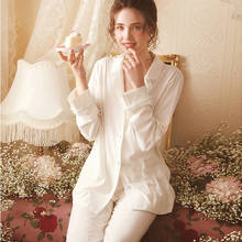 New Women's Princess Turndown Collar Pajama Sets.Cotton Long Sleeve Tops+Pants.Victorian Ladies Lace Pyjamas Set Home Sleepwear 2024 - buy cheap