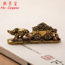 Retro Copper Bull Pull Vehicle Figurines Ornament Chinese Folk Feng Shui Crafts Home Decoration Accessory Lucky Animal Miniature 2024 - buy cheap