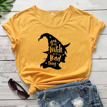 Camiseta con estampado "You Say Witch Like It's A Bad Thing" para mujer, playera estampada de Witchy para Halloween y otoño, Top con frase "Bad Witch", Top Premium 2024 - compra barato