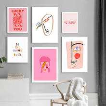 Розовый стиль простой художественная стена с цитатой плакат и печать картин для гостиной дома абстрактная линия лица холст живопись 2024 - купить недорого