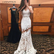 Lucavalolo-vestido longo de festa feminino sem mangas, renda branca, transparente, sexy, branco, sem mangas 2024 - compre barato