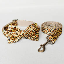 Dog Collar Luxury Leopard Printing Velvet Personalized Dog Collar and Leash Set Bow Tie Pet Collar with Matching Lead Puppy Gift 2024 - buy cheap