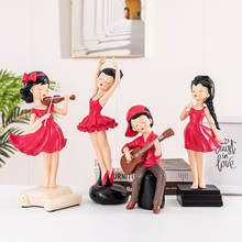 Resina vermelho música e dança menina decoração abstrato arte personagem estátua artesanato moderno decoração para casa quarto das crianças lugar presente 2024 - compre barato