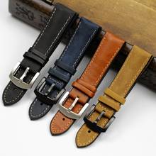 20mm 22mm 24mm Black Blue Brown Khaki Genuine Leather + Rubber  Watchband  For Tudor Oris U-boat  Timex Pilot Wath Strap Belt 2024 - buy cheap