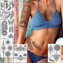 FANRUI Indian Black Women Henna Temporary Tattoo Stickers Waterproof Mehndi Feather Fake Tatoos Body Art Mandala Flower Tattoos 2024 - buy cheap