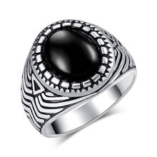 Wbmqda Vintage Tibetan silver Black Stone Rings For Women Fashion 6 Different Styles Big Man Ring Jewelry Valentine's Day Gift 2024 - buy cheap