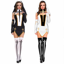 Sexy preto branco virgem maria freira traje halloween cosplay cristão missionário freira fantasia vestido 2024 - compre barato