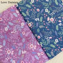 100% algodão azul escuro roxo pequeno pastoral rosa folhas flores planta tecidos diy para crianças roupa de cama vestido decoração do lar artesanato 2024 - compre barato