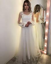 Long Sleeve Wedding Dress Lace Appliques Floor Length Bridal Gowns O-Neck Elegant Pleat Tulle Charming Graceful Robe De Mariee 2024 - buy cheap