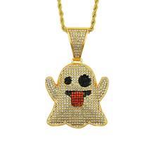 Hip Hop Rhinestones Paved Bling Iced Out Cute Tongue Out Ghost Pendants Necklace for Women Men Rapper Jewelry Drop Shipping 2024 - buy cheap