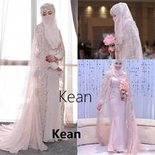 Розовое мусульманское свадебное платье-Русалка с длинным жакетом и аппликацией, свадебное платье в арабском стиле Дубая, платье невесты 2024 - купить недорого