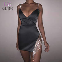 EvaQueen Sexy Tassel Diamonds Party Dress Women Spaghetti Strap Bodycon Dress Deep V Neck Summer Dresses Mini Fashion Vestido 2024 - buy cheap