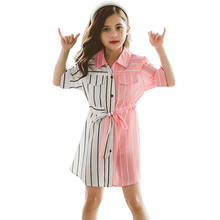 Girl Blouse Dresses Patchwork Girls Summer Dress Striped Child Dress Teenage Children's Clothing 6 8 10 12 14 2024 - buy cheap