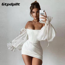 Gtpdpllt-vestido blanco Sexy con cuello de barco para mujer, vestido elegante con hombros descubiertos, manga larga de linterna, vestido de Navidad para mujer 2021 2024 - compra barato