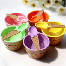 Multi-colored Ice Cream Bowl With Spoon Salad Bowl Rainbow Ice Cream Bowl Spoon Cone Tart Small Bowl 2024 - buy cheap