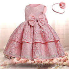 Платье-пачка детское кружевное с бантом и цветами на 1-2 день рождения 2024 - купить недорого