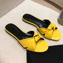 Sandalias de piel auténtica para mujer, zapatillas planas con nudo de mariposa, zapatos de playa informales 2024 - compra barato