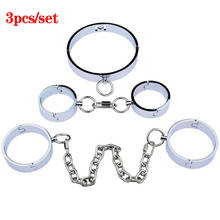 Metal Bondage 3pcs/Set BDSM Collar Handcuffs Ankle Cuffs Slave Restraints Fetish Adult Games Sex Toys For Couples Erotic tools 2024 - buy cheap