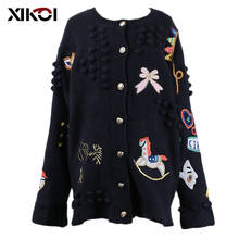 Chic Embroidery Women's Knitted Sweater Cardigan Autumn Winter Cardigans Female Jumper Coat Korean Loose Sweaters Outwear 2024 - buy cheap