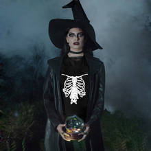 Camiseta esqueleto gótico de morcego creepy, camiseta feminina engraçada, bruxa, dia das bruxas, estilo gráfico 2024 - compre barato