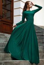Vestido De Noite Longo 2020 Elegant Simple Dark Green Satin Evening Dresses Long Sleeves Modest Long Prom Gowns 2024 - buy cheap