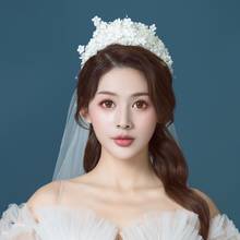 Full white flower veil crown headdress Sen hair super fairy headdress wedding accessories hair crown 2024 - buy cheap