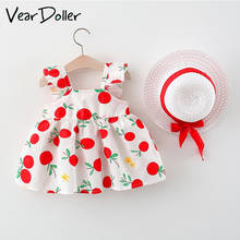 VearDoller GIrls Dress 2021 New Summer Kids Bow Sling Dress  GIrls Cherry Pattern Princess Dress for 1-4 Kids 2024 - buy cheap