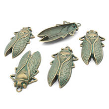 3 unidades de pátina Verdigris antigua, colgante de Cicada de bronce, dijes de insectos voladores para collar DIY, fabricación de joyas, 61x34mm 2024 - compra barato