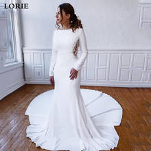 Lorie-vestido de noiva de cetim com manga longa, aplicação de sereia, vestido de noiva muçulmano, para noiva, 2019 2024 - compre barato