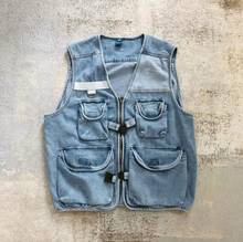 Mens Baggy Vest Multi Pocket Denim Vests Vintage Style Men's Cowboy Wear Pocket overalls Men Coats Jackets Blue Tops XL 2024 - buy cheap