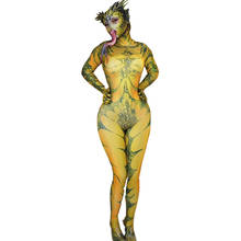 3D Lizard Pattern Stretch Masked Jumpsuit Women Animal Cosplay Costume Halloween Party Role Performance Outfit Bar Stage Wear 2024 - buy cheap