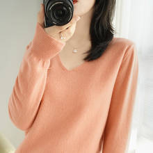 Slim fashion V-neck cashmere sweater Ladies knitted long-sleeved new product 100% wool sweater Regular pullover 4-color genuine 2024 - buy cheap