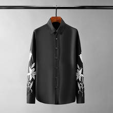 Mingflora camisa masculina bordada de luxo, camisa casual de manga comprida, camisa masculina slim fit para festa 2xl 2024 - compre barato