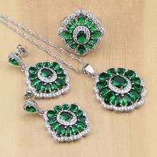 925 Sterling Silver Bridal Jewelry Green Stones White CZ Jewelry Sets For Women Wedding Earrings/Pendant/Necklace/Rings 2024 - buy cheap