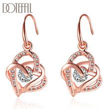 DOTEFFIL-pendientes de plata de ley 925 para mujer, aretes de circonita AAA en forma de corazón de oro rosa, joyería de moda, regalo de fiesta de boda 2024 - compra barato