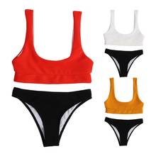 2pcs Bikini Set Solid Color Scoop Neck Push Up Padded Tube Top Swimsuit Low Waist Triangle Thong Bathing Suit Women Sexy 2024 - buy cheap
