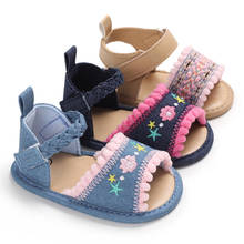 Newborn Infant Girl Summer Sandals Flower Light Blue Canvas Anti-Slip Rubber Sole Princess Dress First Walkers Shoes Baby 2024 - buy cheap