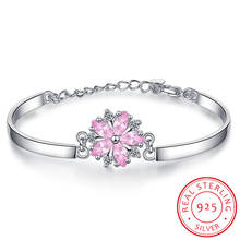 Pulsera de plata esterlina 925 para mujer, brazalete ajustable con flor de cerezo, cristal rosa, dulce, nuevo diseño 2024 - compra barato