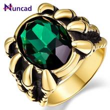2019 NUNCAD Men's Ring Vintage Stainless Steel Ring Royal Blue/Green/Red Crystal Inlay Dragon Claw Wedding Band Ring 2024 - buy cheap