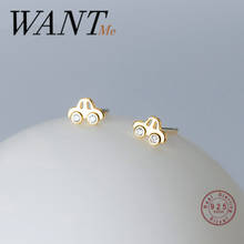 WANTME Genuine 925 Sterling Silver Cute Mini Car Round Zircon Stud Earrings for Fashion Women Korean Youth Birthday Jewelry Gift 2024 - buy cheap