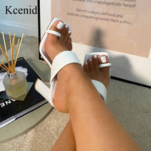 Kcenid 2021 New white clip toe narrow band female slippers outdoor fashion block heel sandals for women slides summer shoes 42 2024 - buy cheap